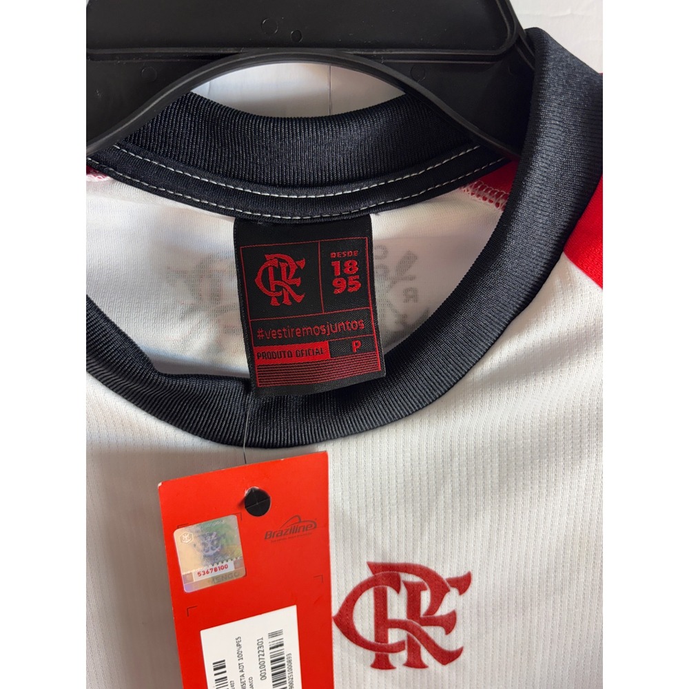Flamengo Braziline Mens Soccer Jersey White Red Raglan Sleeve Shirt Size P NEW - Picture 2 of 4